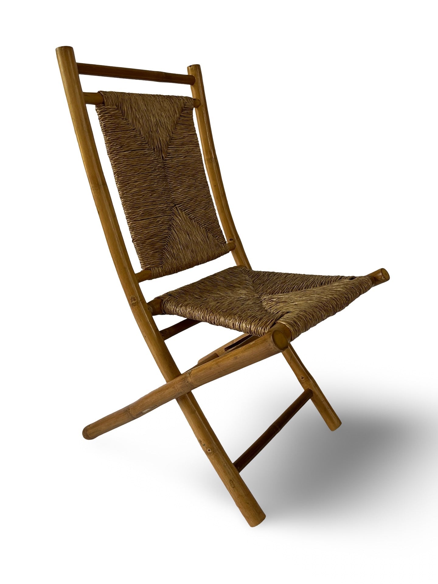 Set of 4 Vintage Bamboo and Rush Folding Chairs