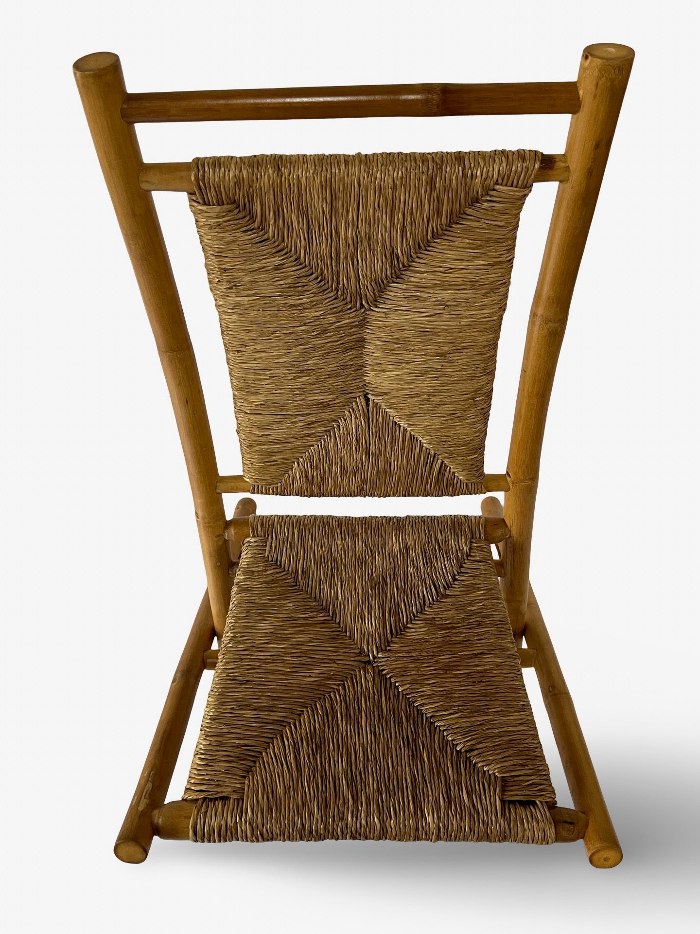 Set of 4 Vintage Bamboo and Rush Folding Chairs