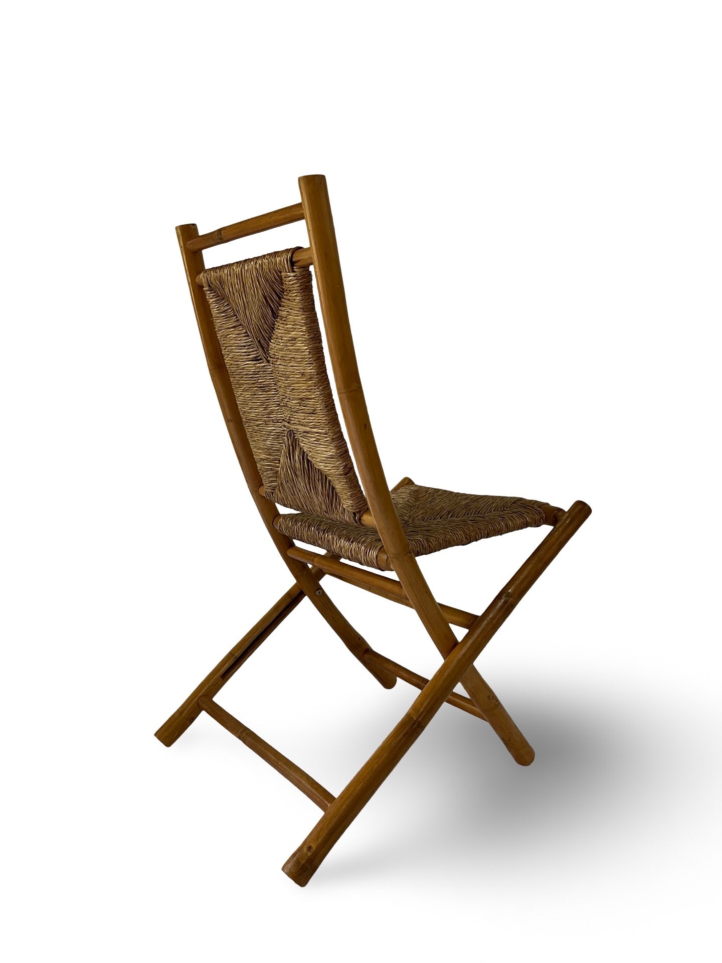Set of 4 Vintage Bamboo and Rush Folding Chairs