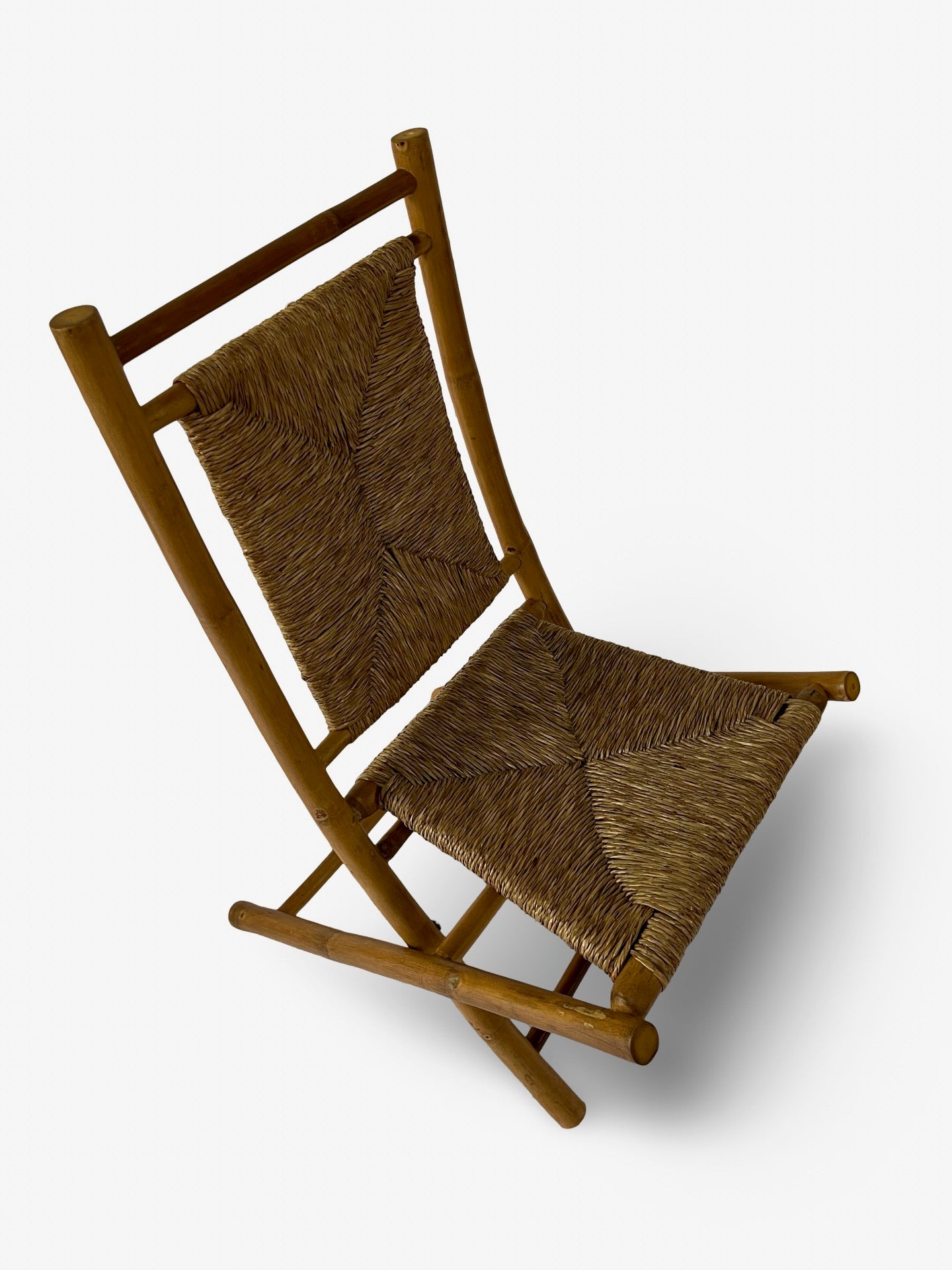 Set of 4 Vintage Bamboo and Rush Folding Chairs