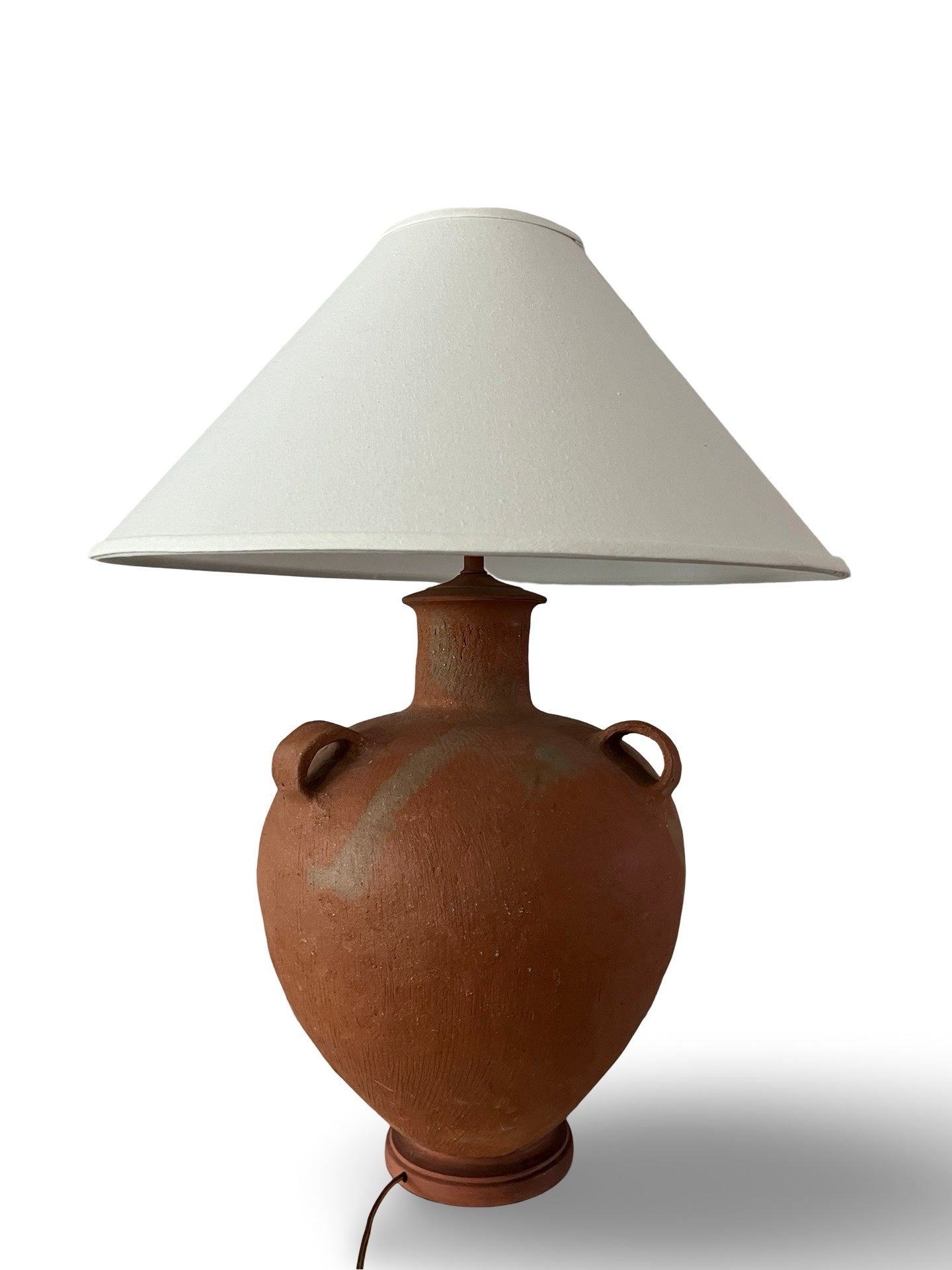 Large Vintage Terracotta Resin Pottery Lamp with Shade