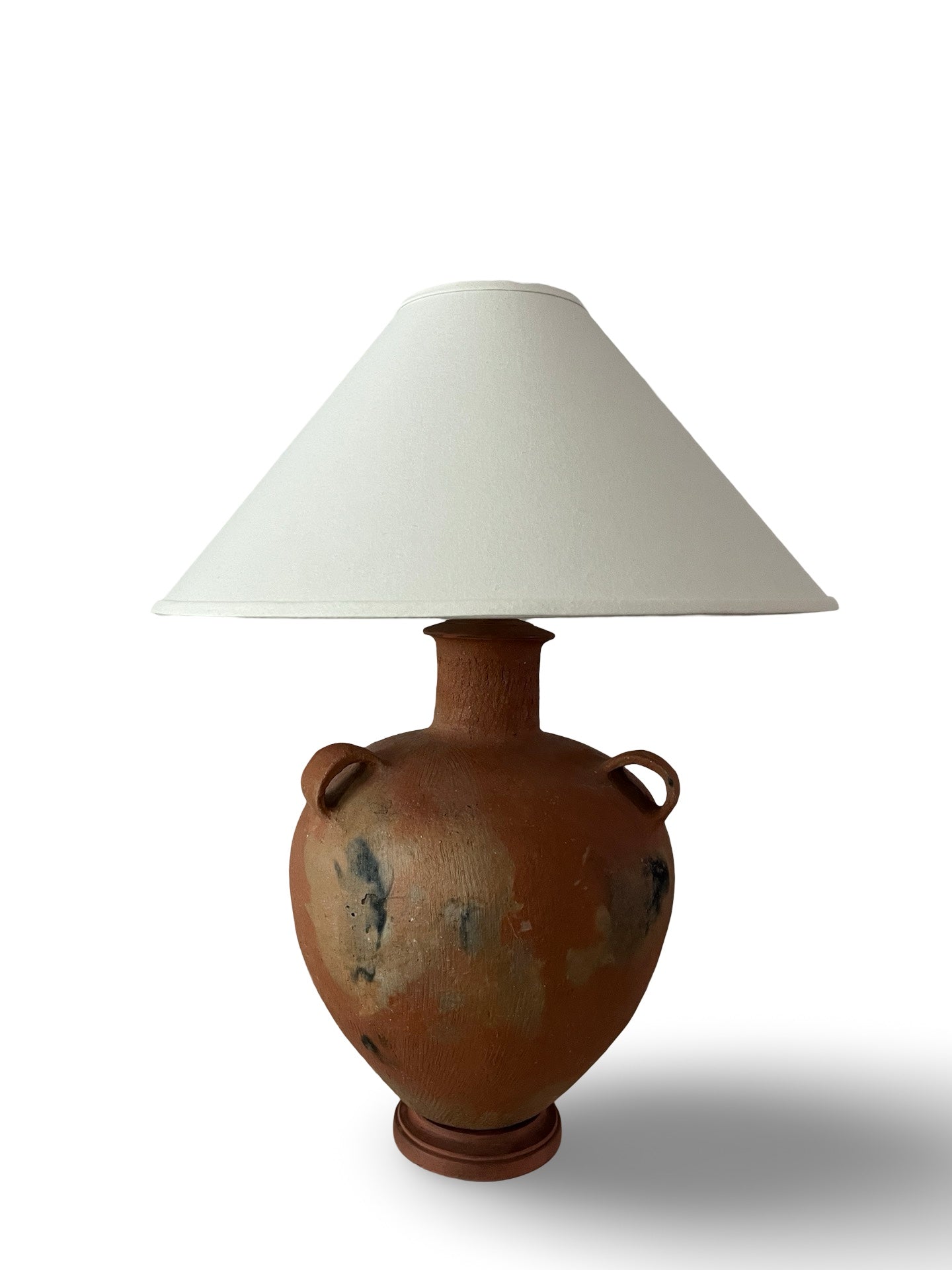 Large Vintage Terracotta Resin Pottery Lamp with Shade