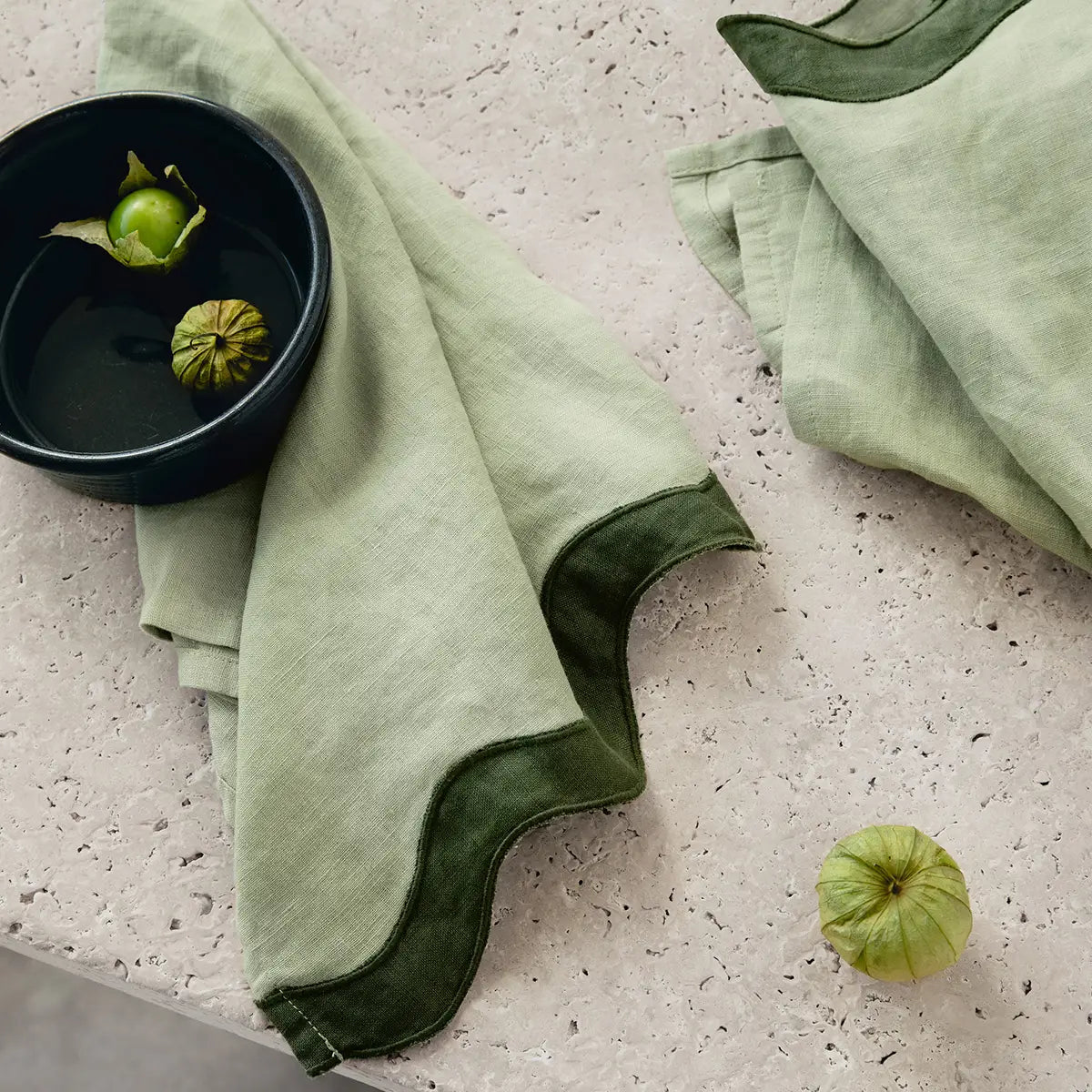 Waved Linen Napkins | Sage and Forest Green (Set of Four)