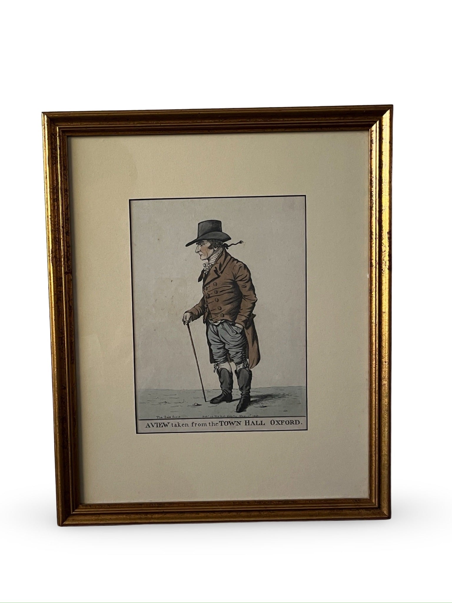 Vintage Print of a Gentleman, "A View Taken from the Town Hall Oxford"