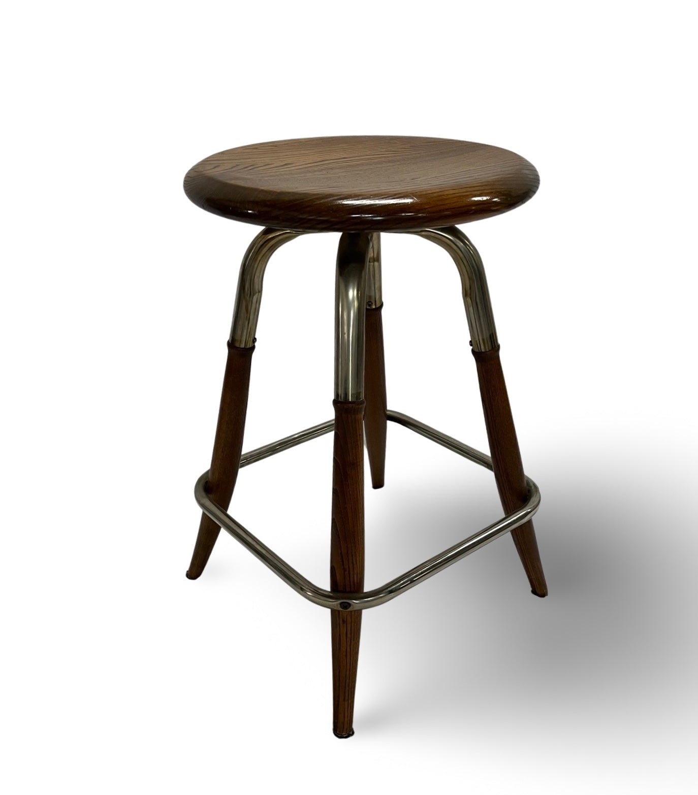 Vintage Swivel Oak and Metal Stools