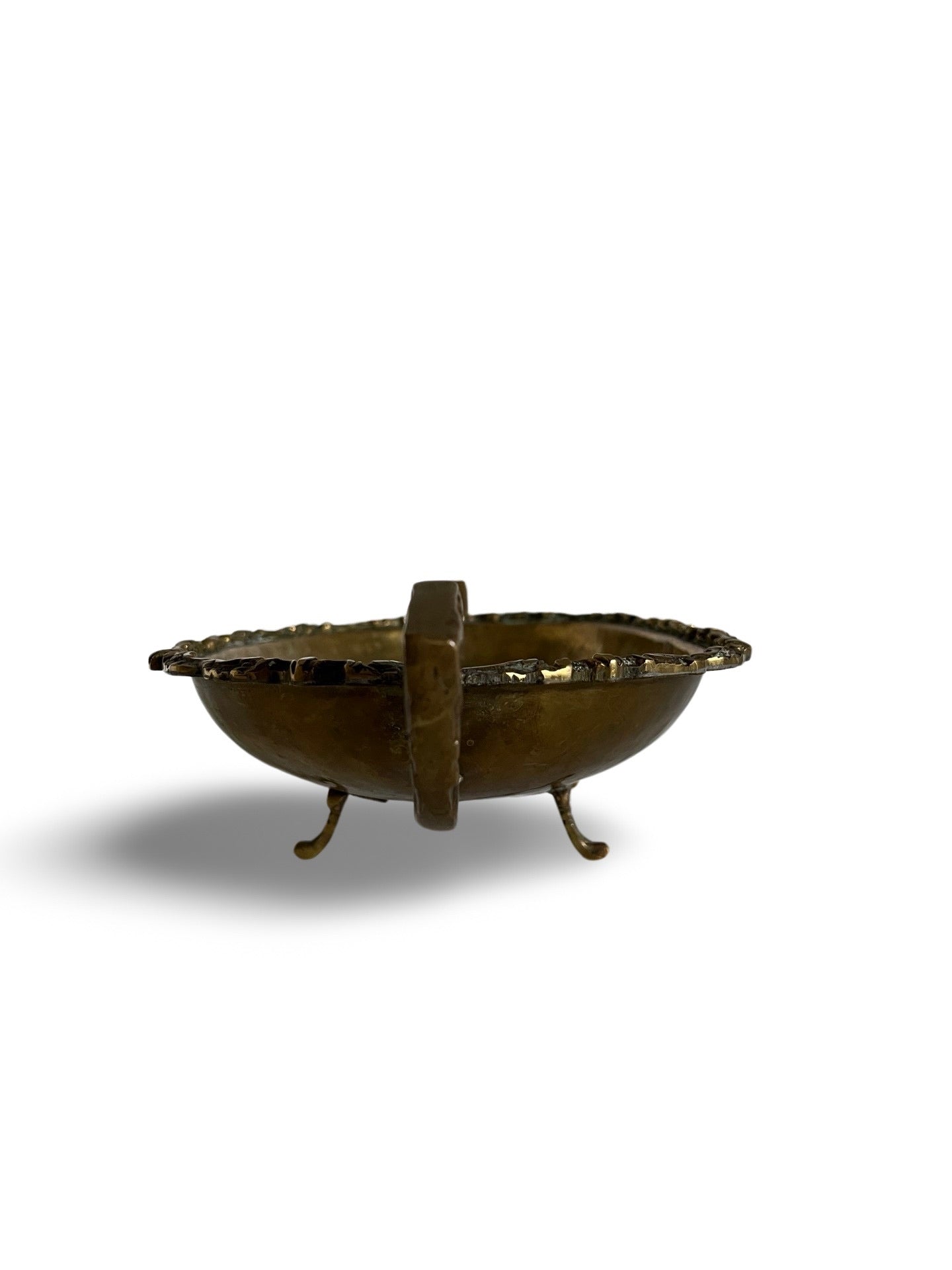 Brass Footed Bowl with Decorative Carved Details