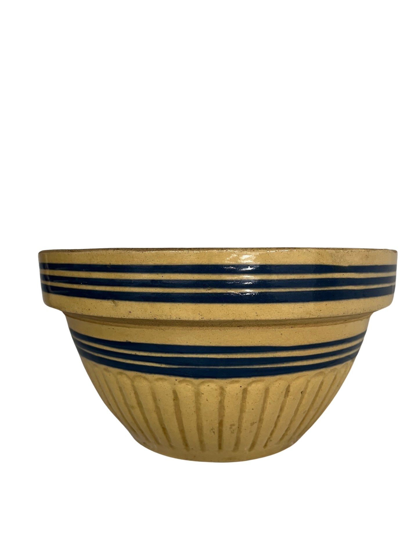 Yellow and Blue Stripe Pottery Mixing Bowl