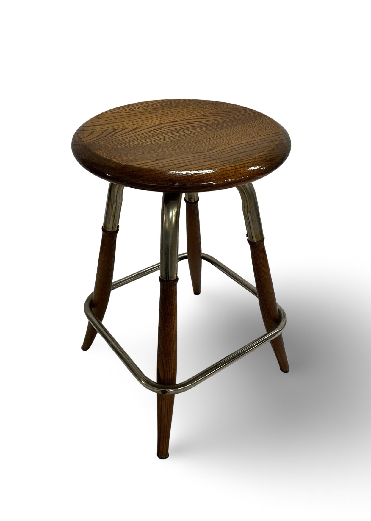 Vintage Swivel Oak and Metal Stools