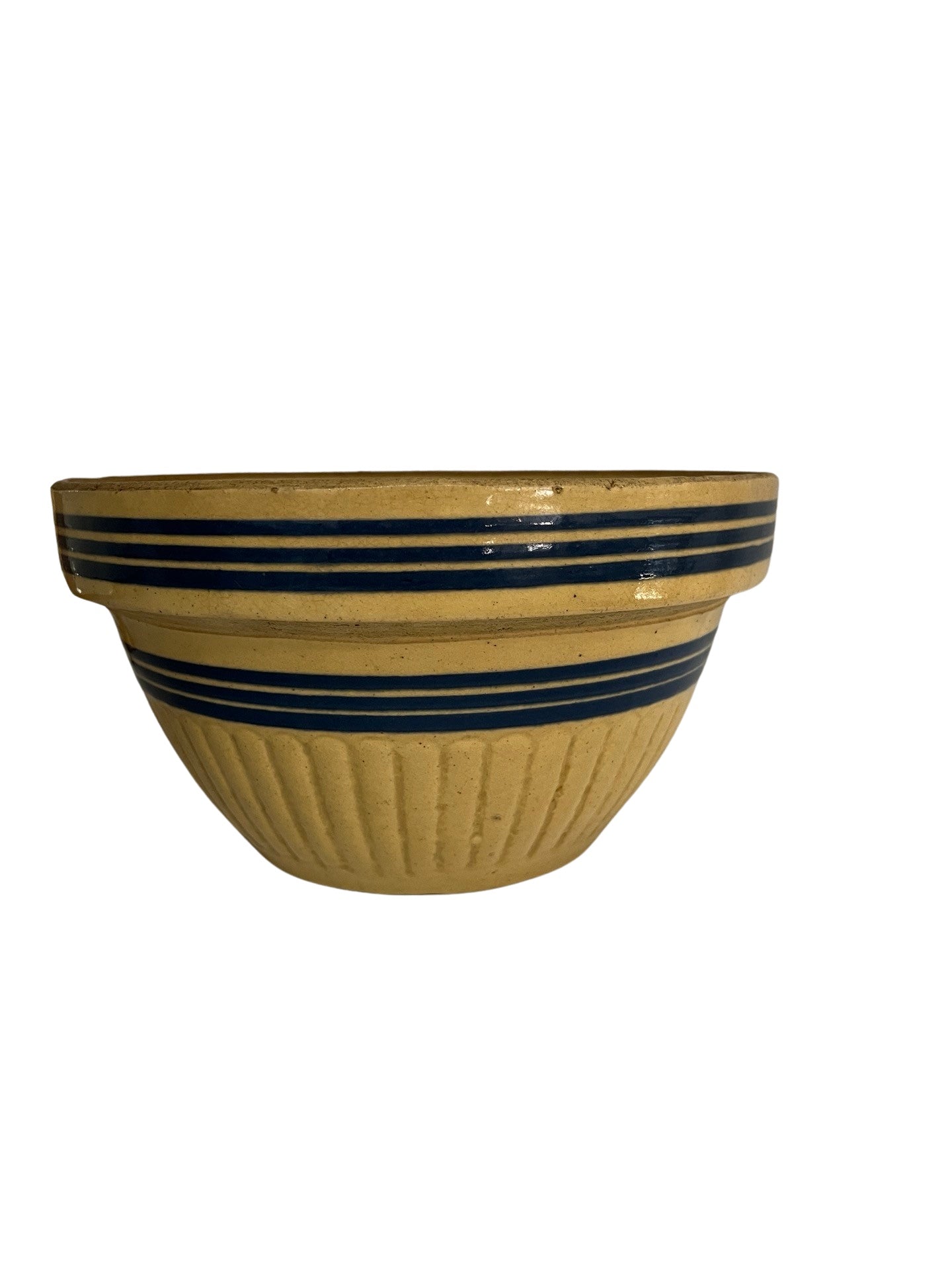 Yellow and Blue Stripe Pottery Mixing Bowl