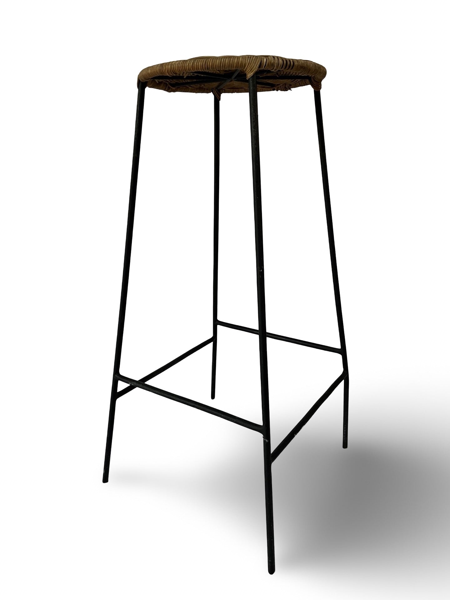 Pair of Vintage Iron and Wicker Seat Bar Stools