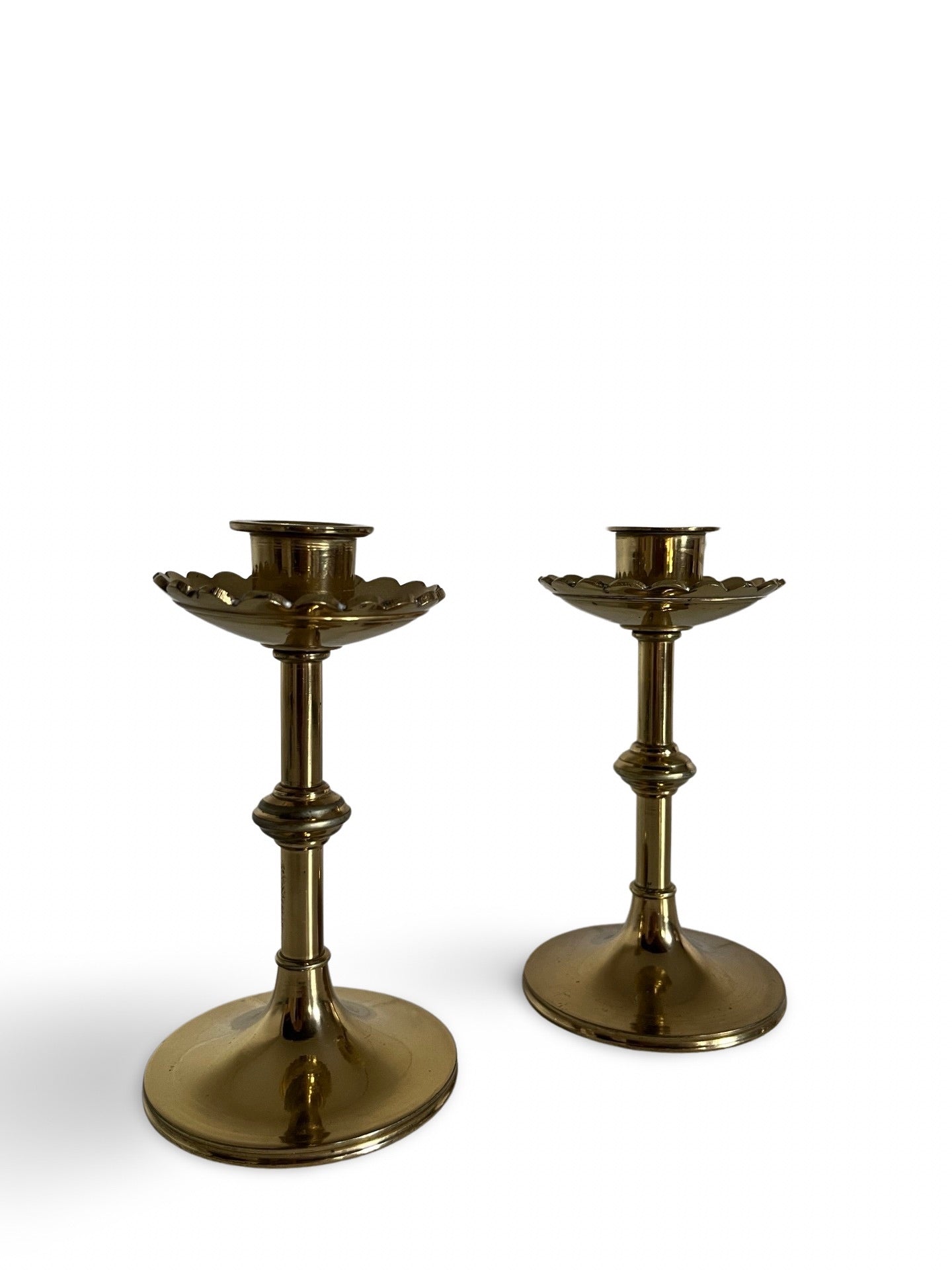 Vintage Brass Scallop Candlesticks