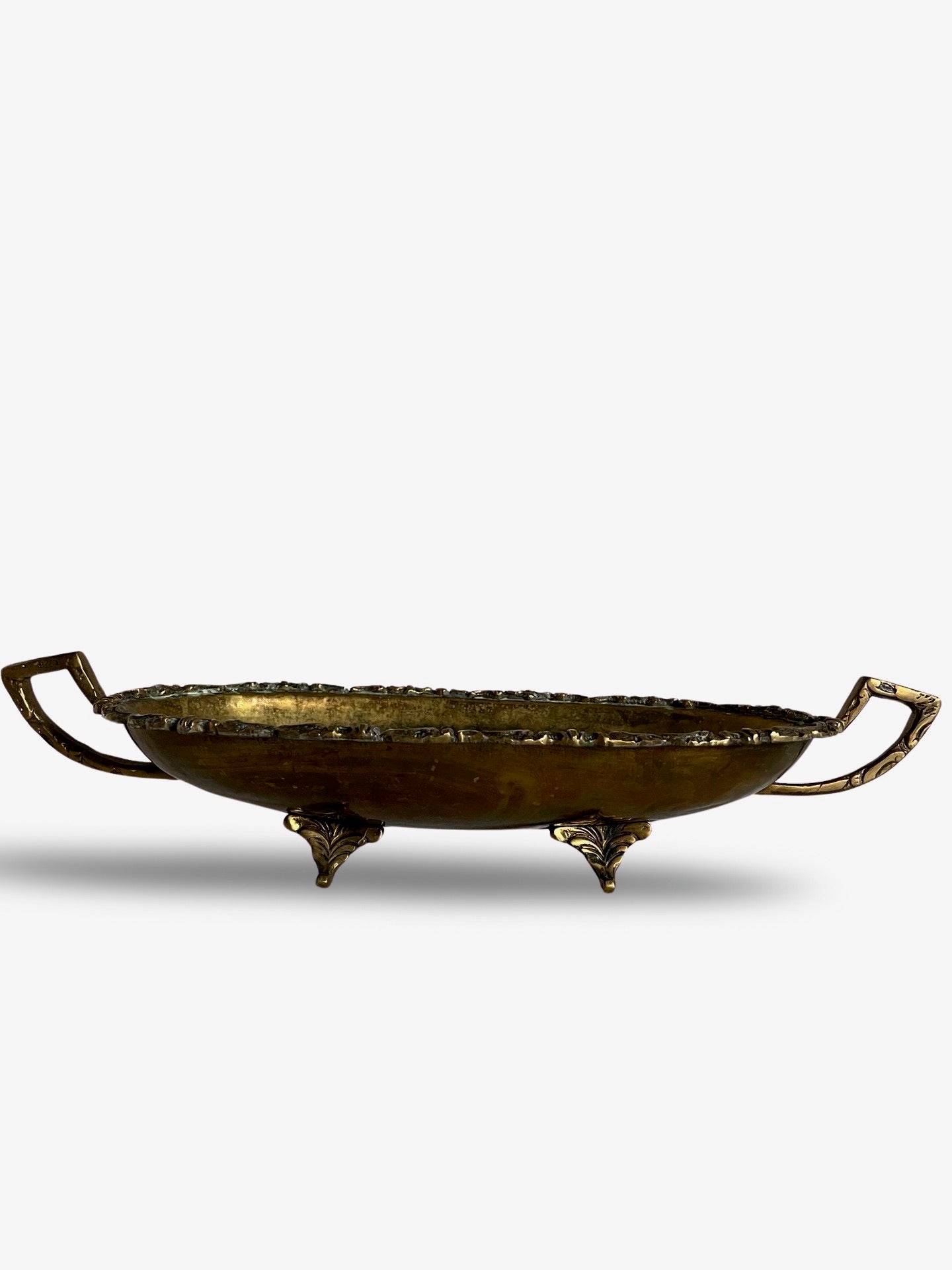 Brass Footed Bowl with Decorative Carved Details