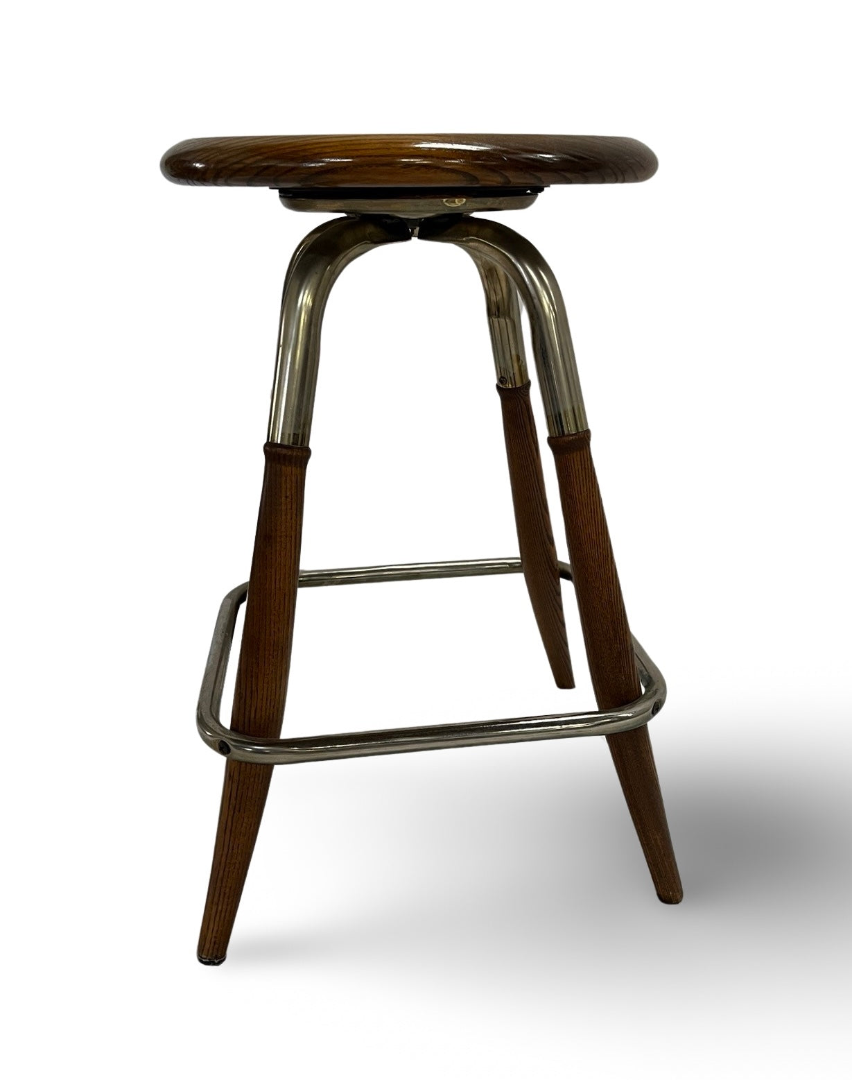 Vintage Swivel Oak and Metal Stools