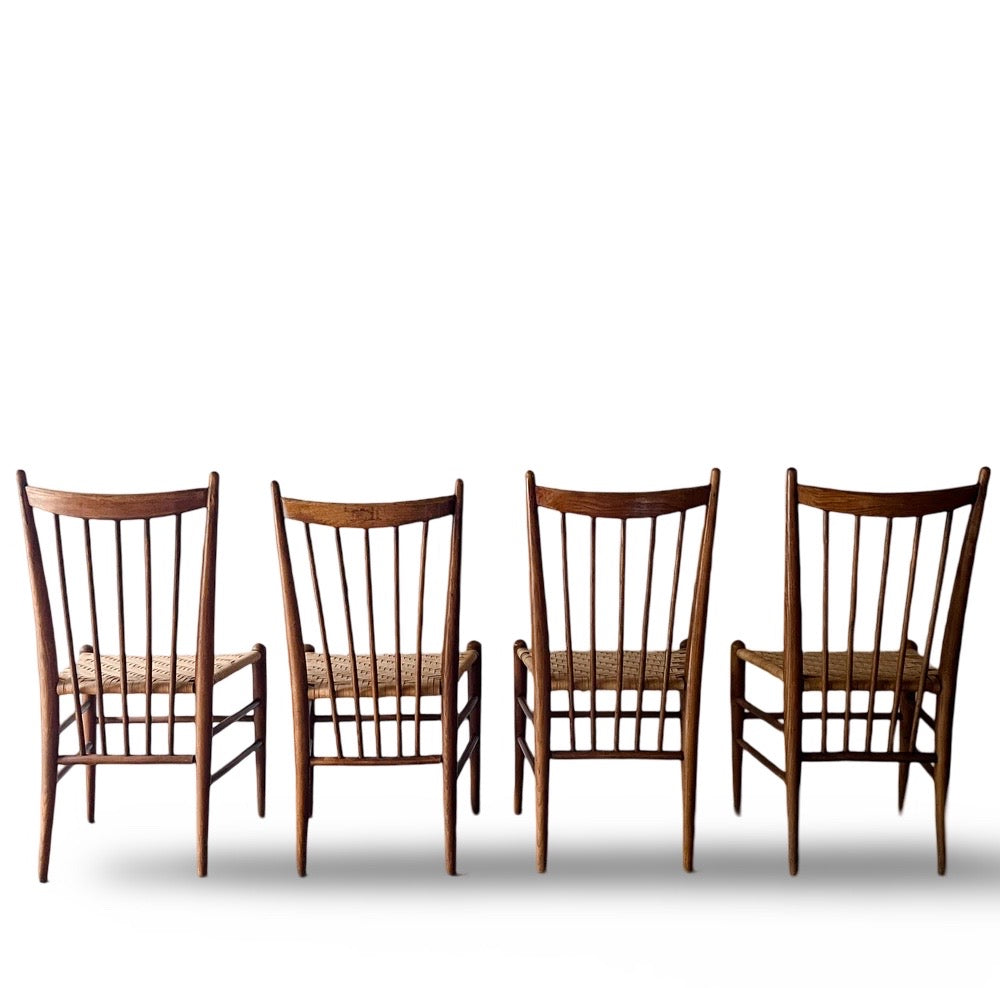 Set of Four Vintage MCM Italian Oak Dining Chairs