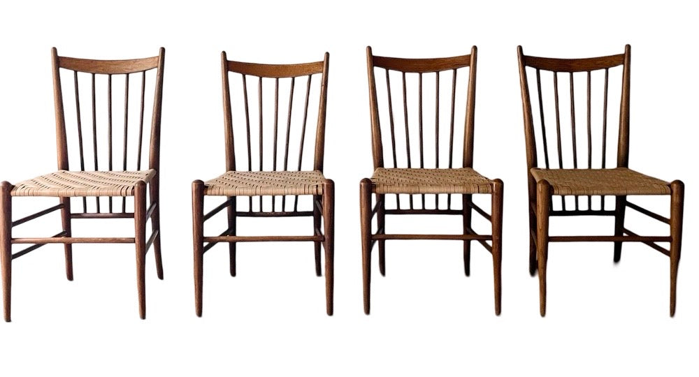 Set of Four Vintage MCM Italian Oak Dining Chairs