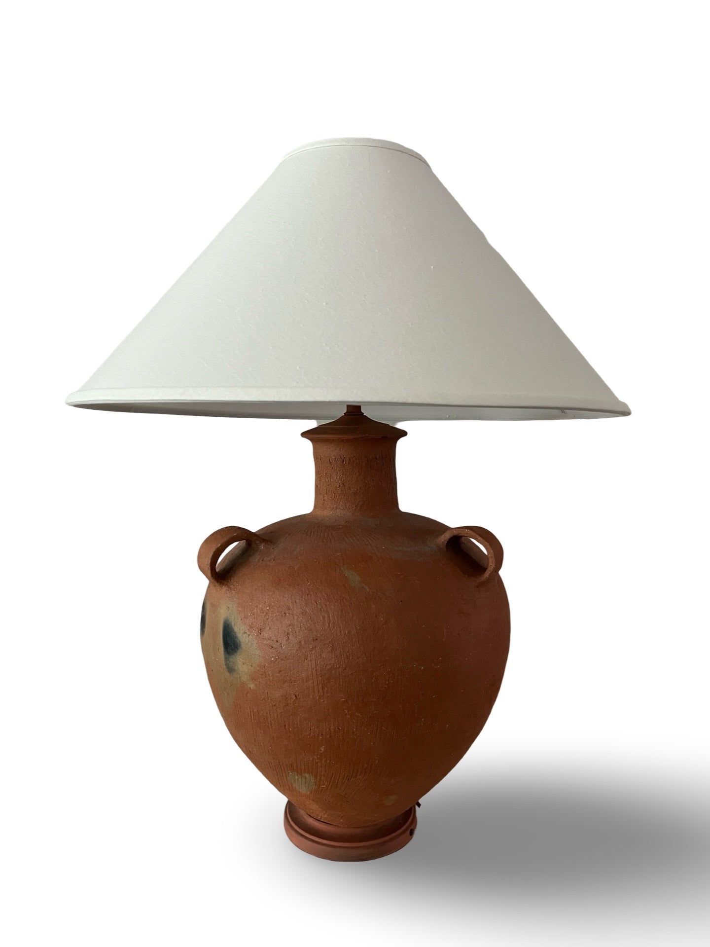 Large Vintage Terracotta Resin Pottery Lamp with Shade