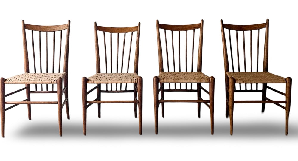 Set of Four Vintage MCM Italian Oak Dining Chairs