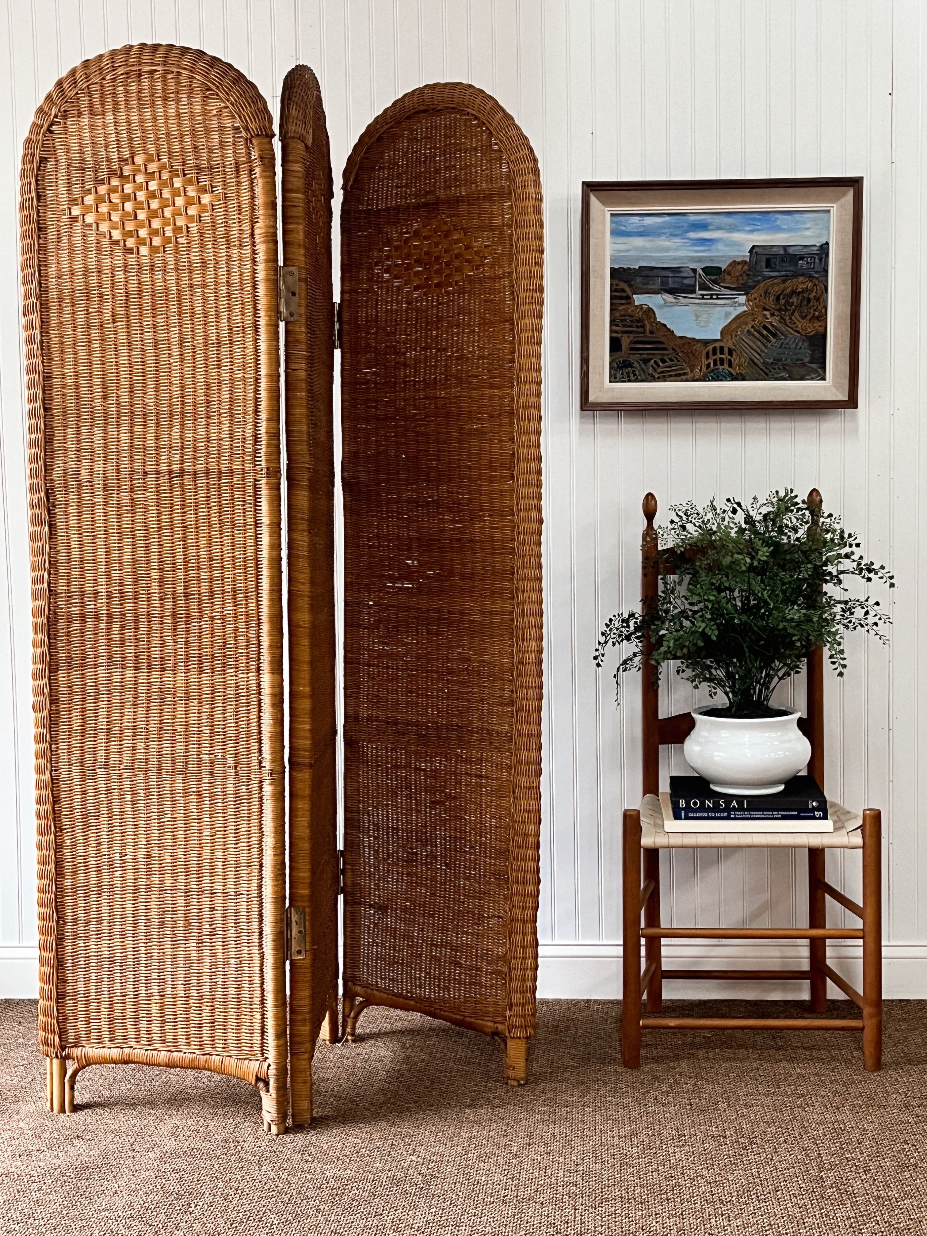 Midcentury Wicker Room Divider Screen